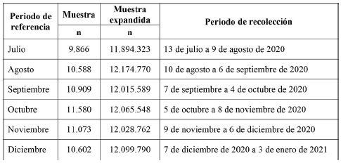 Rondas, muestra y periodo de recolección de la información, Encuesta Pulso Social, Colombia, 2020