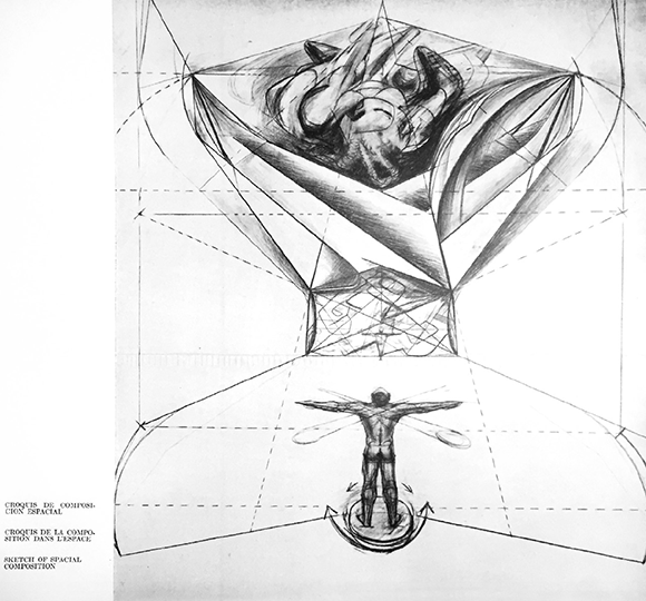 David Alfaro Siqueiros, Proyecto para mural Muerte al invasor, 1941, dibujo a lpiz sobre papel. 