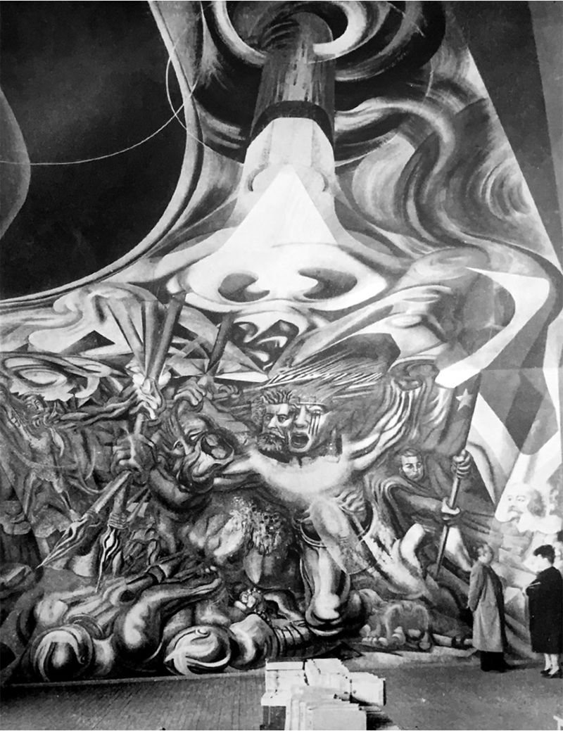 Autor no identificado, Vista del mural Muerte al invasor de David Alfaro Siqueiros, 1941.
