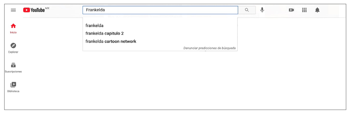 Screenshot of the most common searches for Frankelda on Youtube