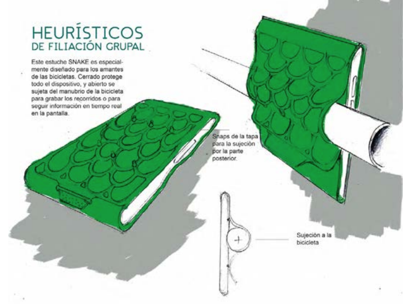 Este estuche “Snake” est especialmente diseado para los amantes de las bicicletas. Cuando est cerrado protege todo el dispositivo y abierto se sujeta del manubrio para grabar recorridos con la cmara del celular o para seguir informaciones del GPS o de internet en tiempo real.