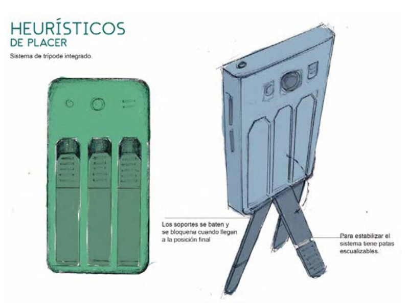 El estuche posee un trpode integrado con el cual posicionar el Smartphone de manera visible y para que se pueda escuchar msica