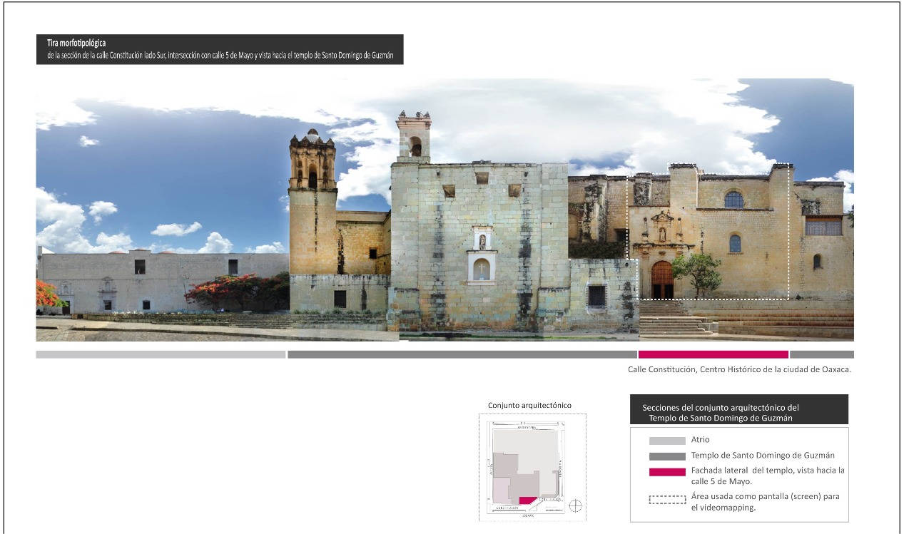 Anlisis grfico en alzado, seccin pantalla para el videomapping. Fachada lateral sur del Exconvento de Santo Domingo.