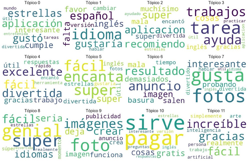 Nube de palabras de los tpicos resultantes del mtodo LSA.