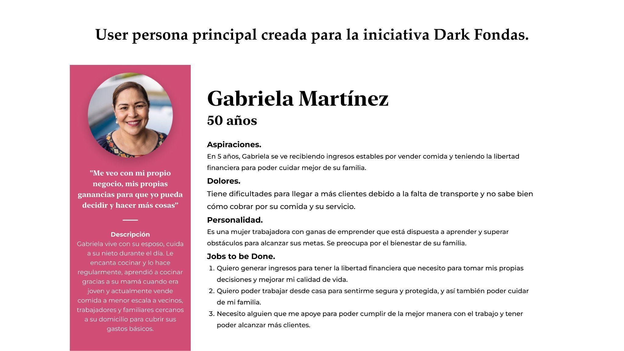 User persona principal creada para la iniciativa Dark Fondas