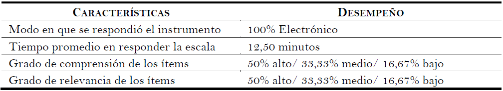 Valoración del desempeño de la escala en el grupo piloto