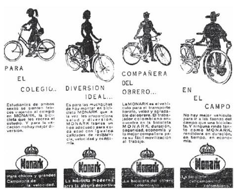 Cuatro de los ocho tipos de ciclistas de la publicidad de Monark en 1959