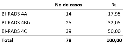 Lesiones BI-RADS 4 según categorías
