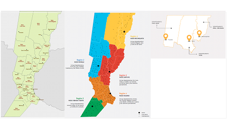 Regionalizaci�n jur�dico-pol�tica de la provincia de Santa Fe (izquierda), regionalizaci�n de Santa Fe seg�n el plan estrat�gico 2008-2012 (centro) y regionalizaci�n del norte de Santa Fe seg�n Plan del Norte 2017 (derecha).
