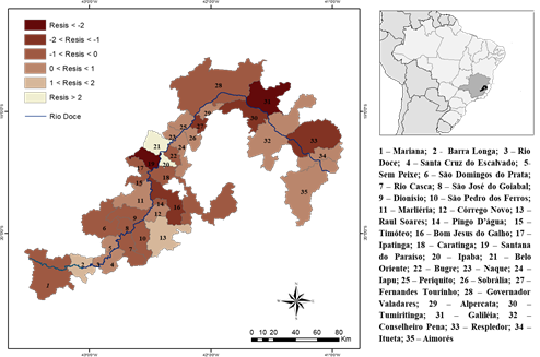 Índices de Resistência do Emprego Formal para os municípios atingidos em Minas Gerais, 2014-2016