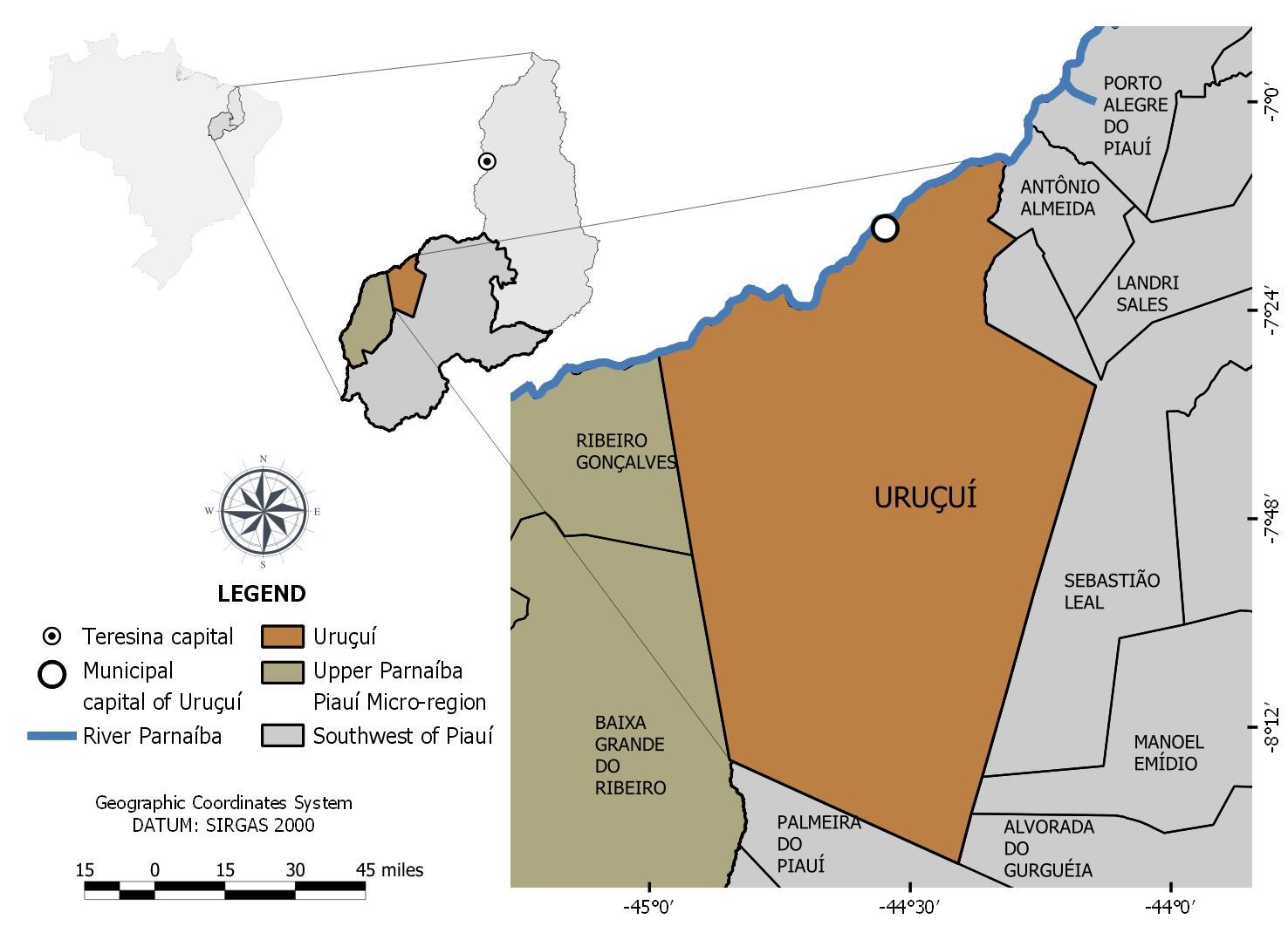 Illustrative map of the municipality of Uruçuí Piauí Brazil
