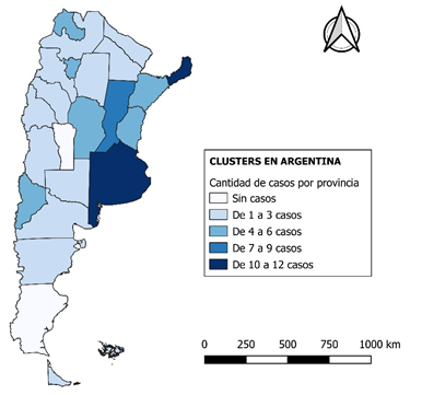 Argentina: difusin de la poltica cluster, segn cantidad de casos por provincia (2006-2015)