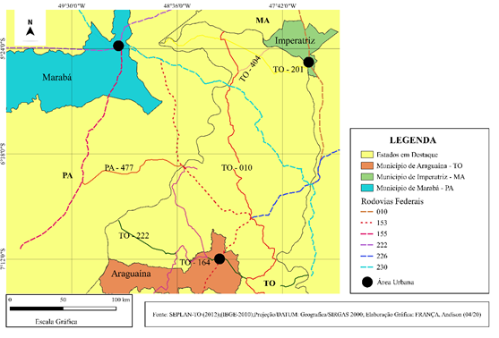 Rodovias estaduais e federais entre Araguana, Imperatriz e Marab