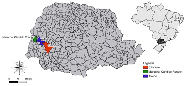 Localizao Geogrfica dos Municpios de Marechal Cndido Rondon Toledo e Cascavel