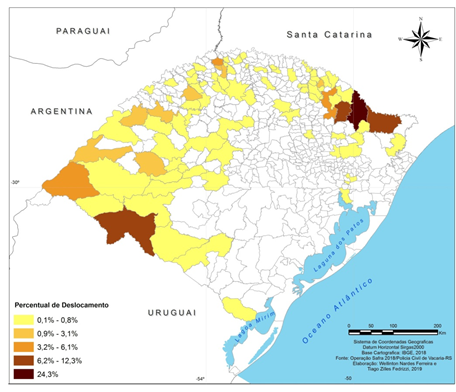 Percentual dos trabalhadores temporrios da colheita da ma em Vacaria - RS por municpio do Rio Grande do Sul