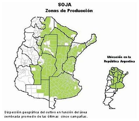 Zonas de producci&oacute;n de soja en la Argentina, a&ntilde;o 2010
