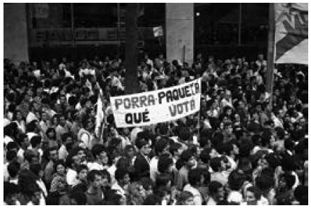 Com&iacute;cio das Diretas J&aacute;, Av. Rio Branco, Rio de Janeiro, 10 de abril de 1984