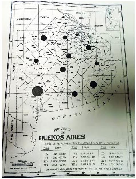 Monto de las obras realizadas, por zonas, en la provincia de Buenos Aires en concepto del Plan de Caminos de Fomento Agrícola, de enero de 1957 a junio de 1958