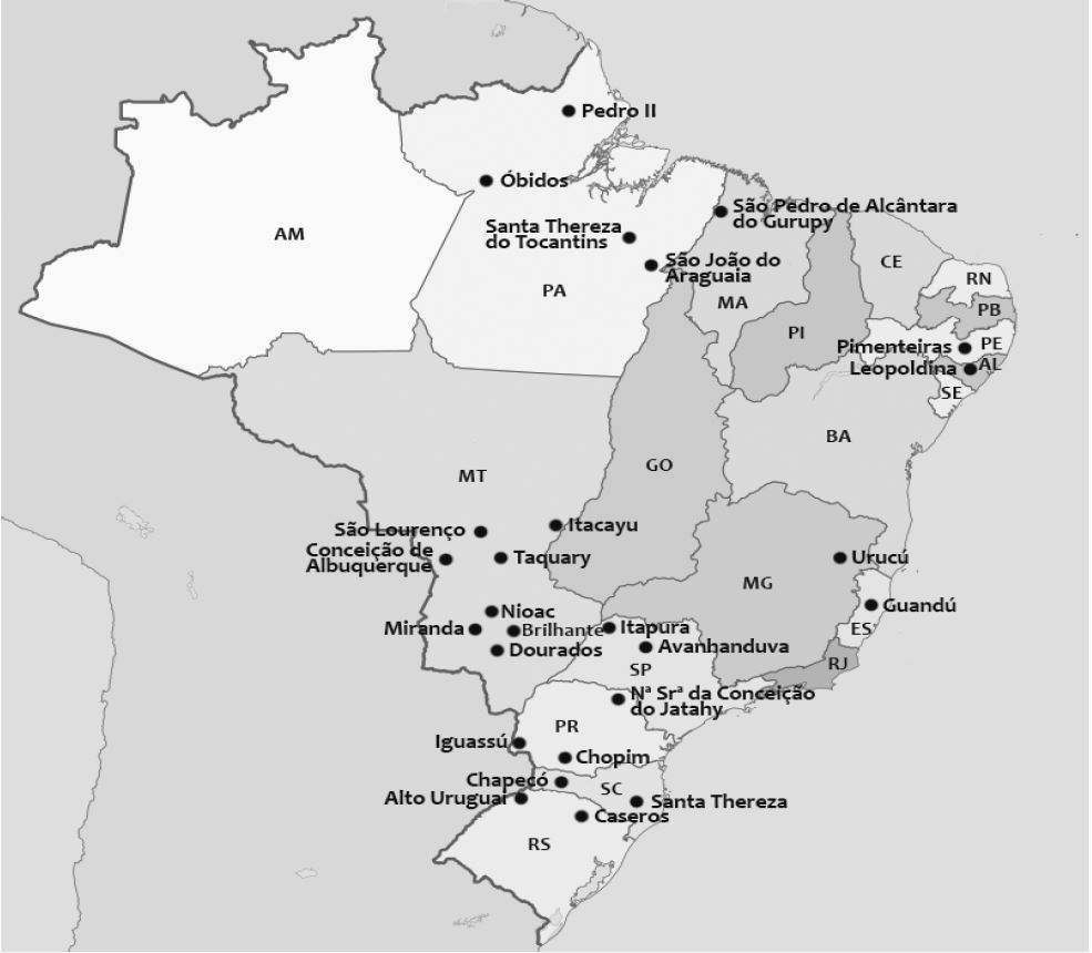 - Localiza&ccedil;&atilde;o das 26 Col&ocirc;nias Militares criadas durante o Brasil Imp&eacute;rio