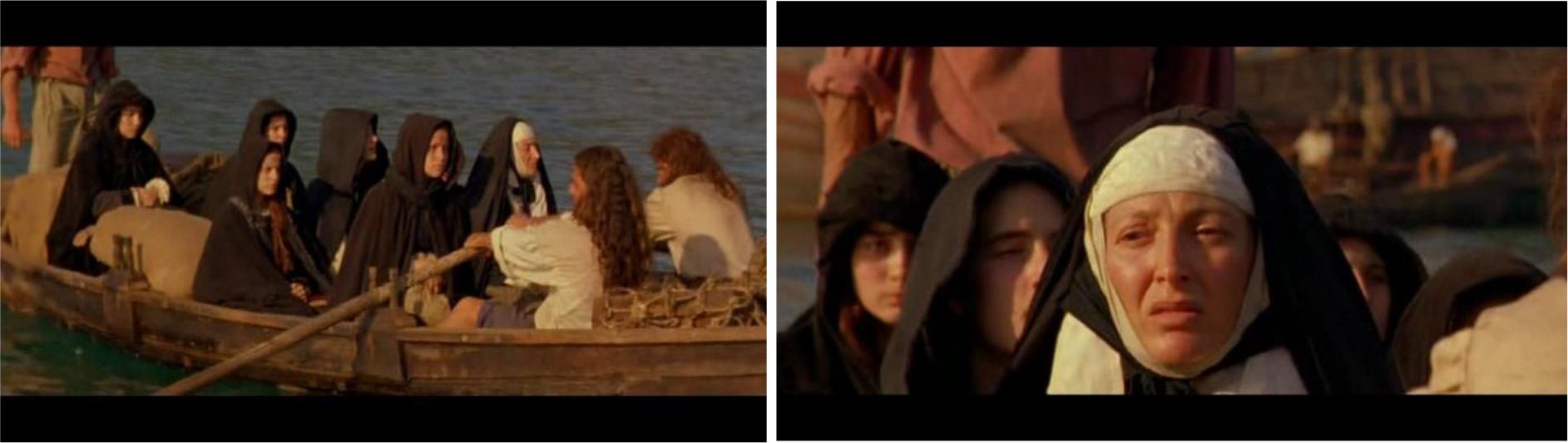 Desembarque das órfãs na colônia e a personagem Maria.