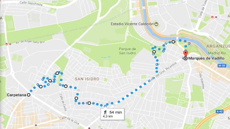 Itinerario del recorrido en el distrito de Carabanchel