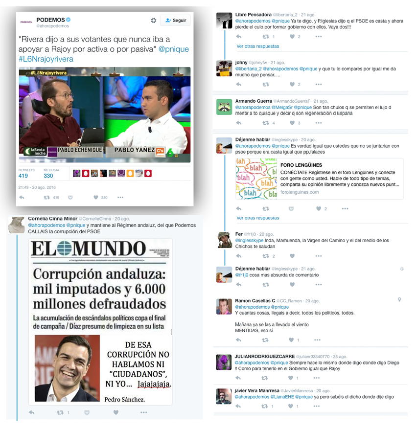 Mensaje desde la cuenta de @ahorapodemos con mayor número de RTs y los comentarios que generó con mayor número de interacciones (RTs) de los usuarios