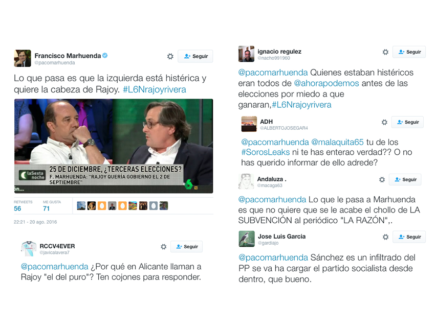 Tuit con mayor número de RTs emitido desde la cuenta @pacomarhuenda y los comentarios generados con mayor número de interacciones entre los usuarios (RTs)