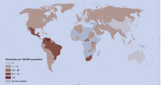 Tasa de homicidio por país o territorio, 2017