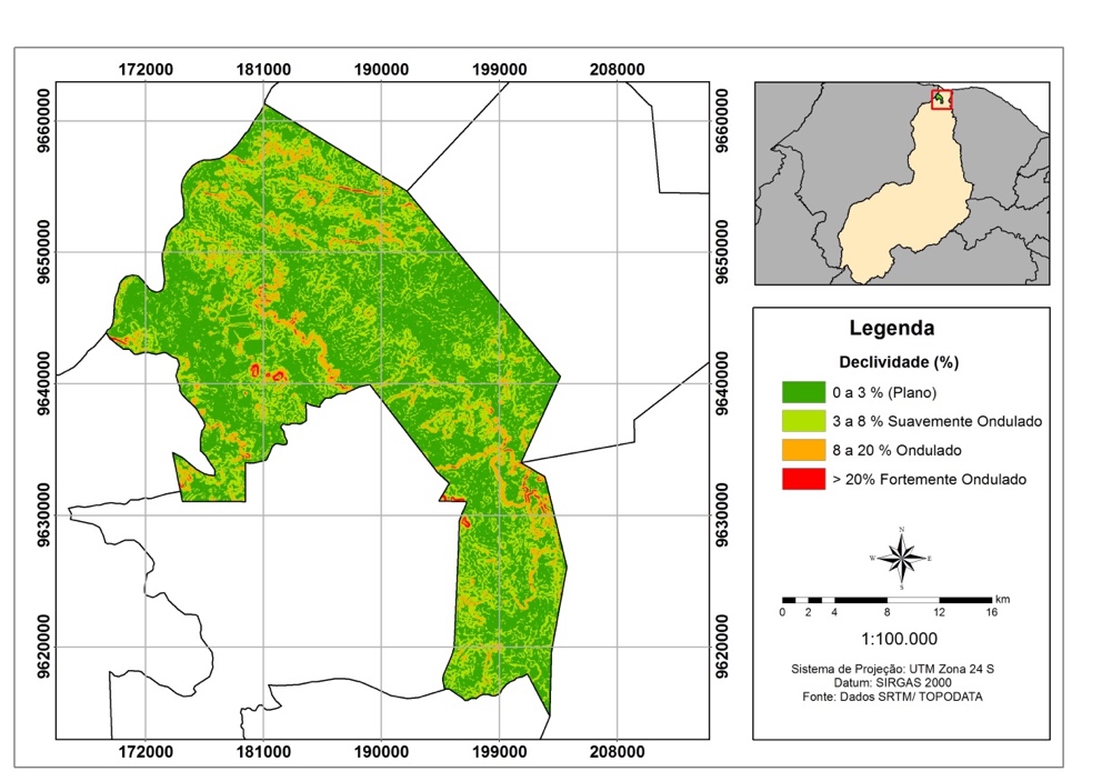 Figura 3 – Mapa de
classes de declividade do município de Buriti dos Lopes – Piauí