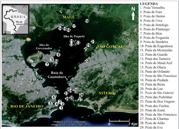 Figura 2 - Localização
da Baía de Guanabara e da Praia das Pedrinhas