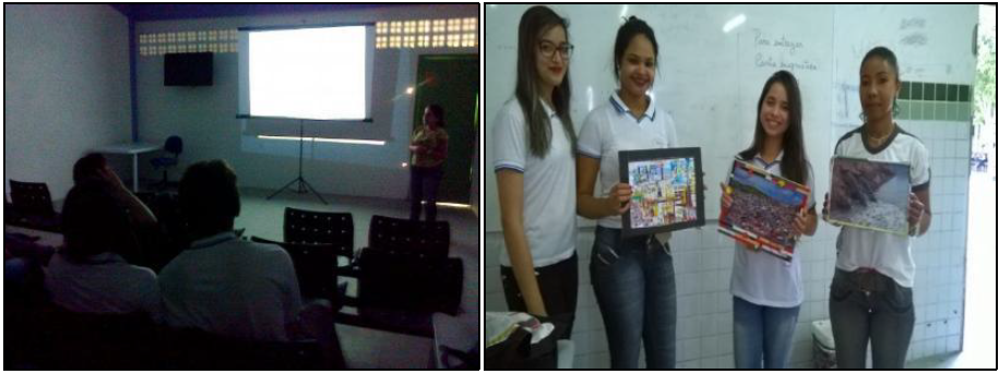 Figura 6-
Imagens da apresentação do Quis Geográfico e molduras de reciclagem