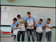 Desenho da &ldquo;&Aacute;rvore do Trabalho Infantil&rdquo; e apresenta&ccedil;&atilde;o de equipe
debatendo cada parte: raiz, caule, folhas e frutos.