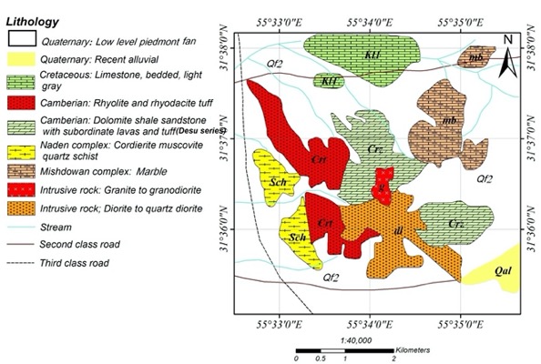 Figure 2 - IIC deposit geological map (revised after Esfordi 1:100000 geological map).