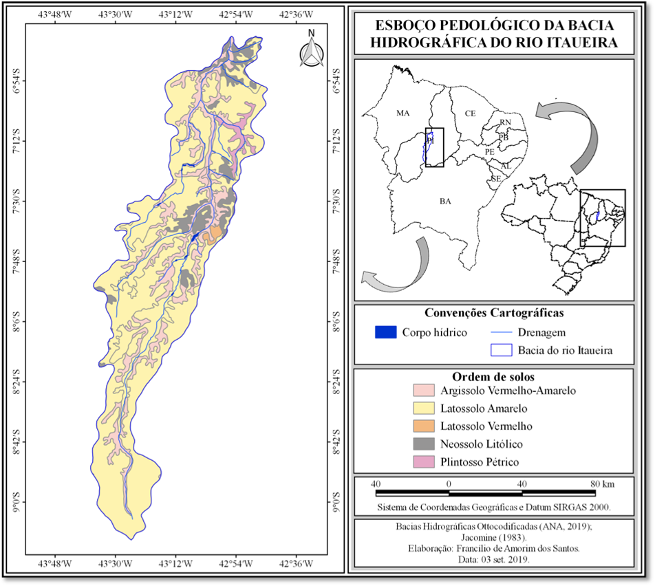 Figura 3 - Esbo&ccedil;o pedol&oacute;gico da Bacia Hidrogr&aacute;fica do rio Itaueira, Piau&iacute;