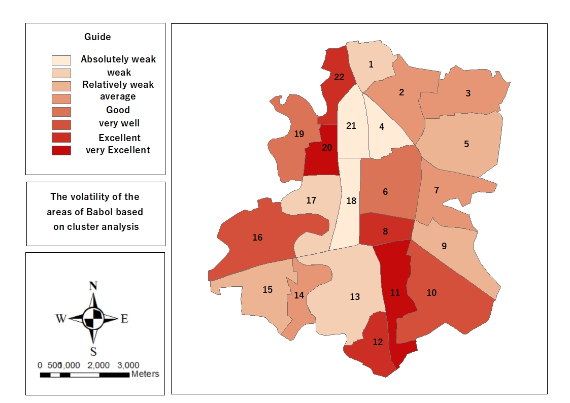 Figure 2 - Physical resilience status of Babol neighborhoods against earthquakes in terms of cluster analysis
