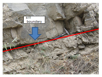 Figure 2 - The boundary between the sills and host rocks in the region