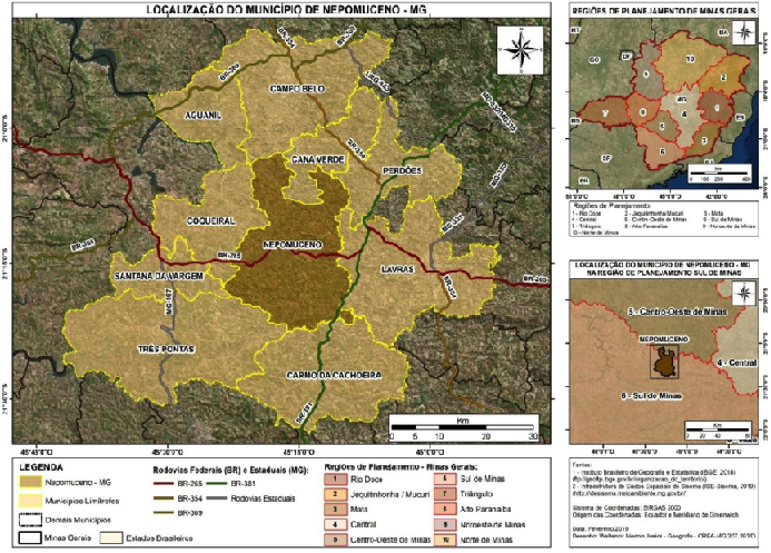 Figura 1 &ndash; Localiza&ccedil;&atilde;o do Munic&iacute;pio de Nepomuceno-MG