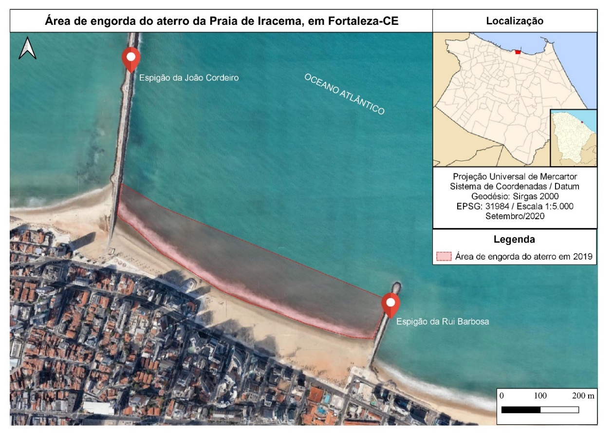 Figura 8 &ndash; Mapa de abrang&ecirc;ncia de engorda na &aacute;rea da Praia de Iracema