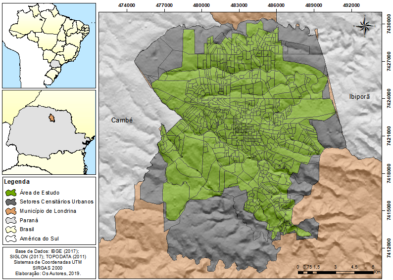 Figura 1- Mapa de localiza&ccedil;&atilde;o da &aacute;rea urbana de Londrina &ndash; PR