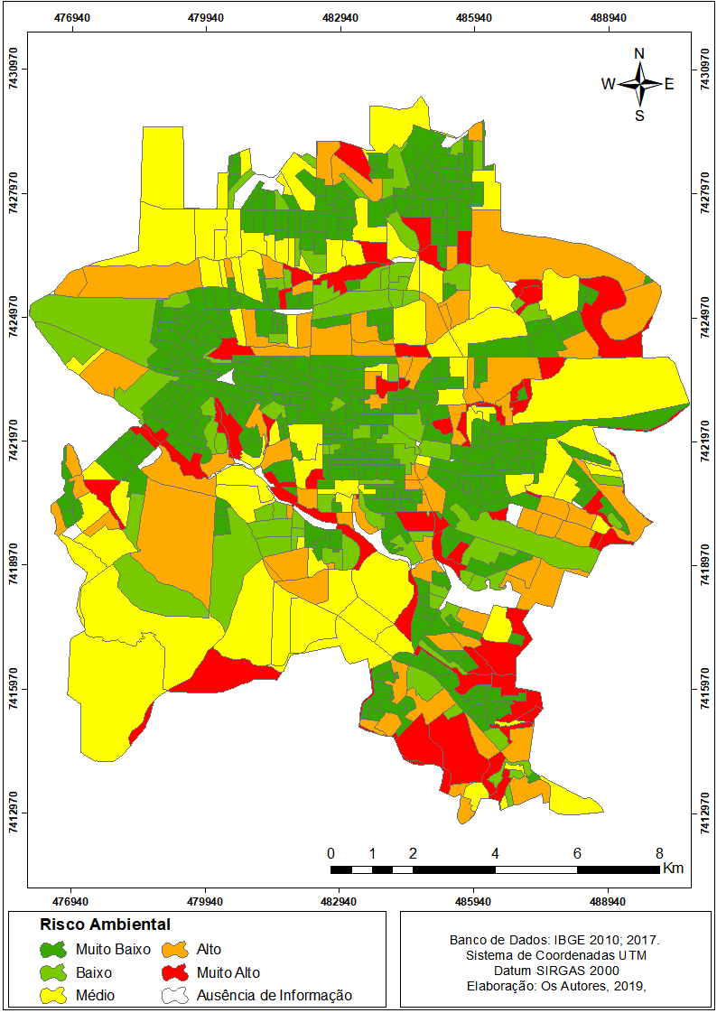 Figura 3 - Mapa de risco ambiental por setor censit&aacute;rio da &aacute;rea urbana de Londrina.