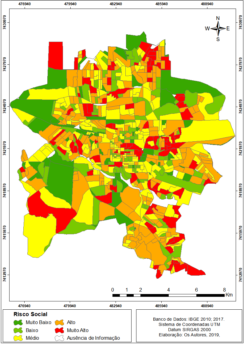 Figura 5 - Mapa de risco social por setor censit&aacute;rio da &aacute;rea urbana de Londrina