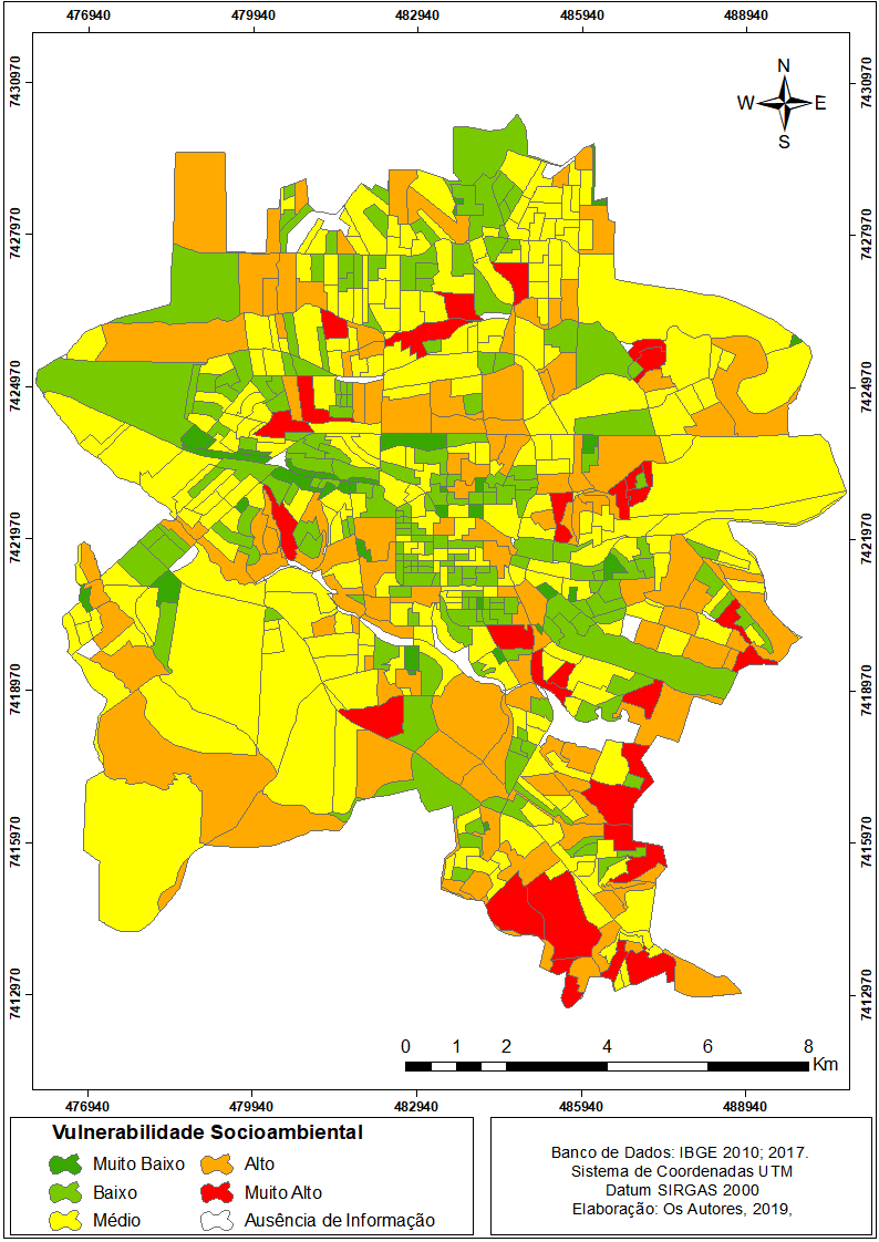 Figura 6 - Mapa de vulnerabilidade Socioambiental por setor censit&aacute;rio da &aacute;rea urbana de Londrina