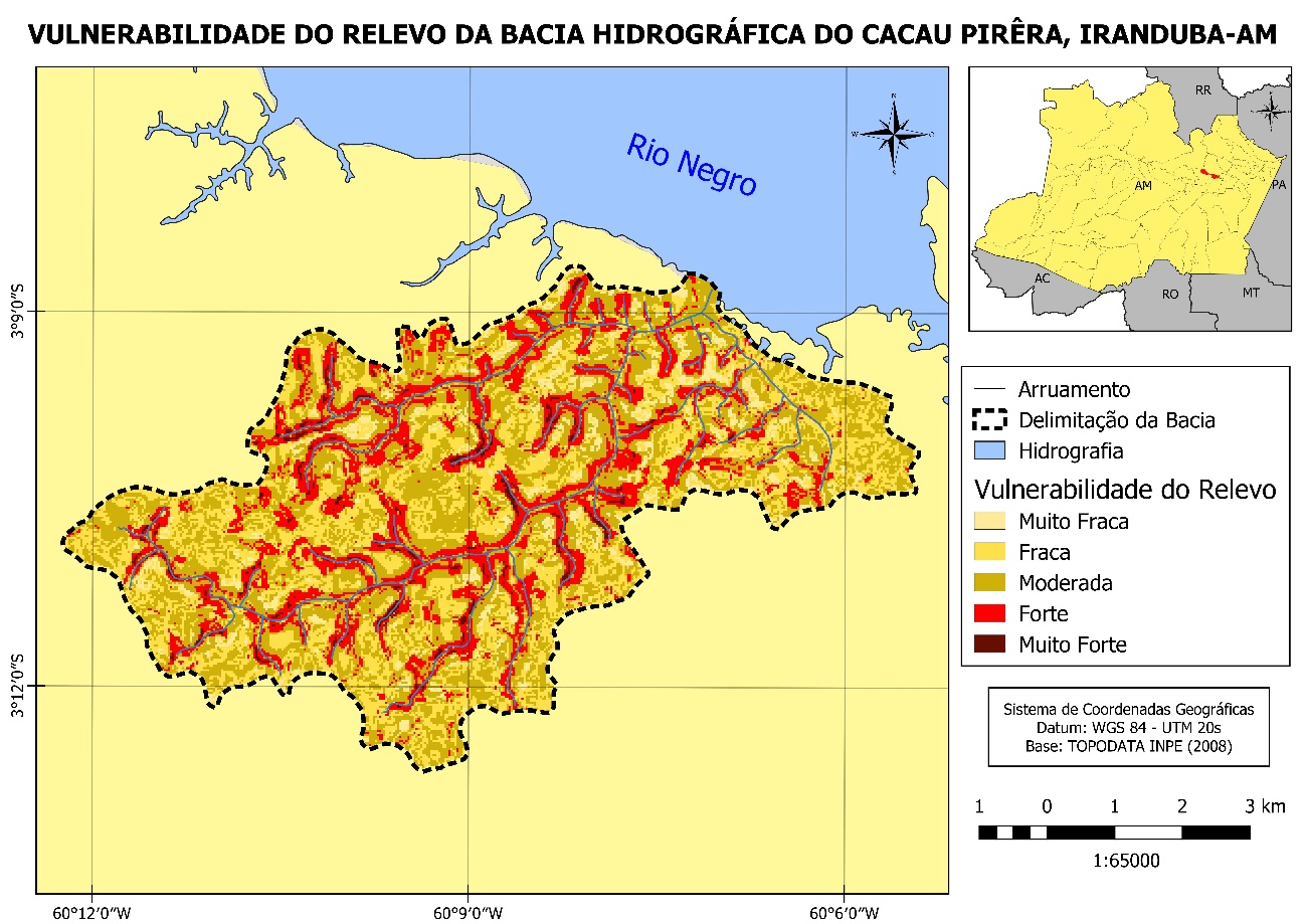 Figura 3 - Vulnerabilidade do relevo à perda de solos na bacia hidrográfica do Cacau Pirêra.