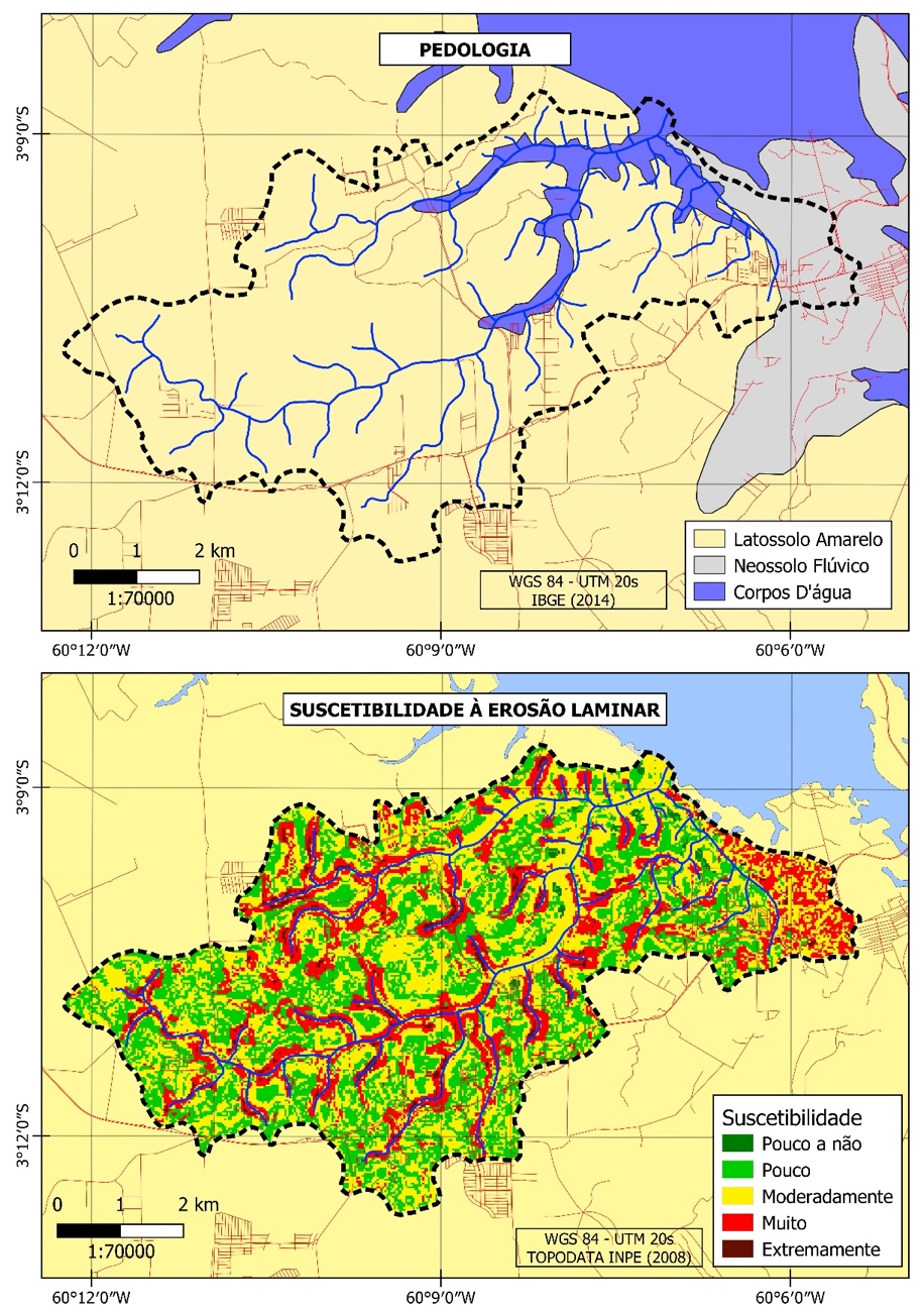 Figura 4 – Suscetibilidade preliminar à erosão laminar na Bacia Hidrográfica do Cacau Pirêra.