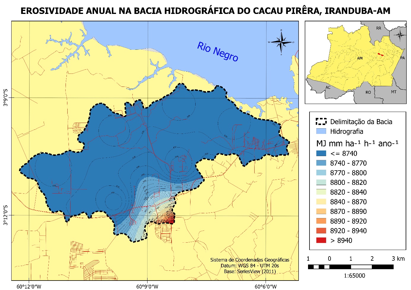 Figura 5 - Erosividade anual na Bacia Hidrográfica do Cacau Pirêra.