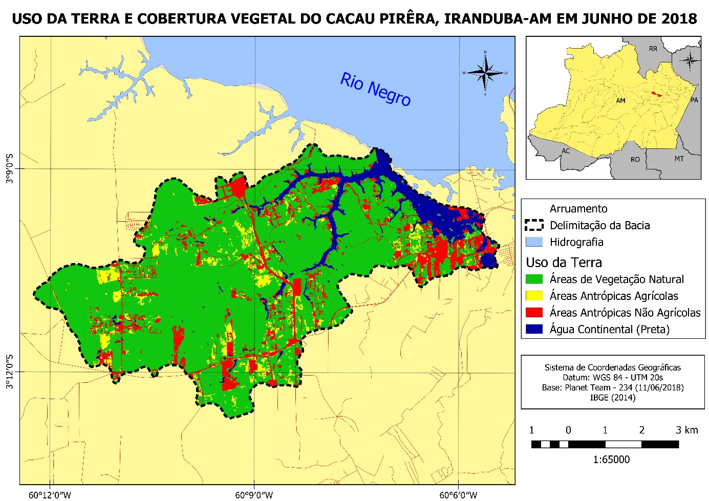 Figura 6 – Mapa do uso da terra e cobertura vegetal na área de estudo em junho de 2018.