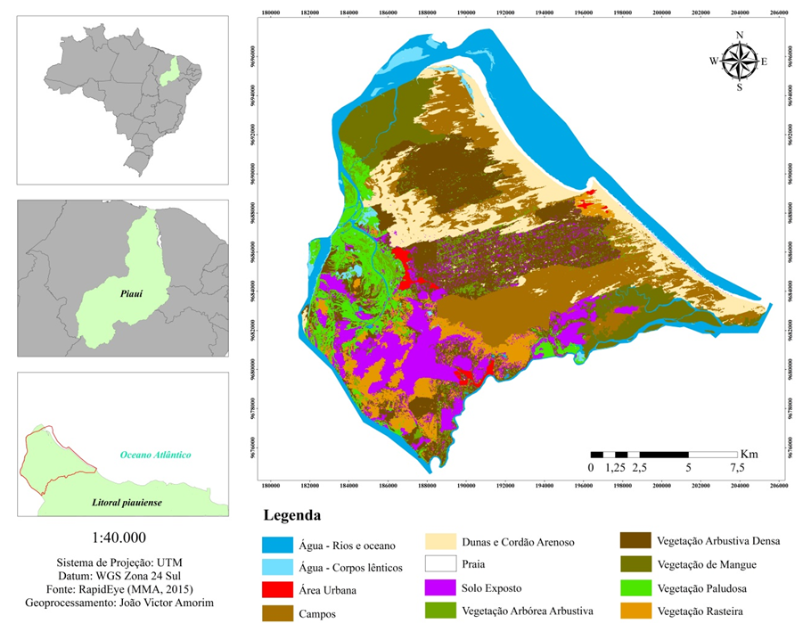 Figura 2 &ndash; Mapa cobertura das terras do Delta do Parna&iacute;ba &ndash; Piau&iacute;.