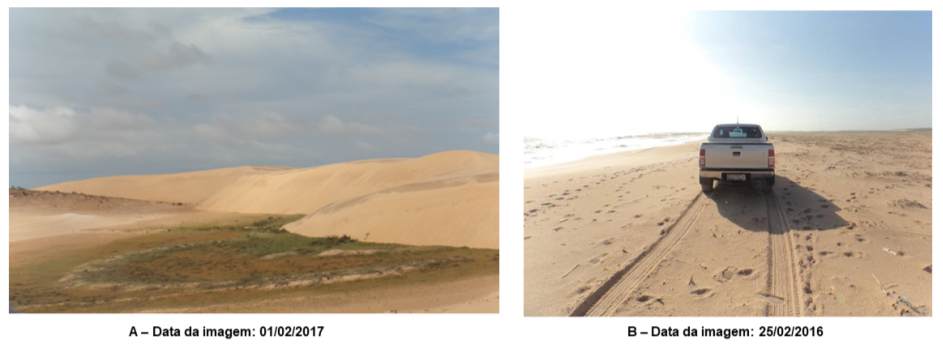 Figura 6 - Representativos de dunas m&oacute;veis e faixa de praia no munic&iacute;pio de Ilha Grande &ndash; Piau&iacute;