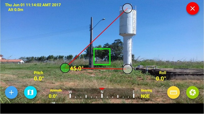 - Captura da tela do celular no momento da medi&ccedil;&atilde;o angular para calcular a altura da caixa d'&aacute;gua