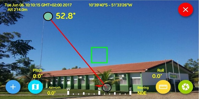 - Captura da tela do celular no momento da medi&ccedil;&atilde;o angular para calcular a altura do para-raios
